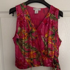 cupcakes & cashmere Pink Floral Wrap Blouse